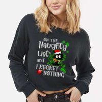 On The Naughty List And I Regret Nothing Xmas Cat Lights Gift Cropped Pullover Crew