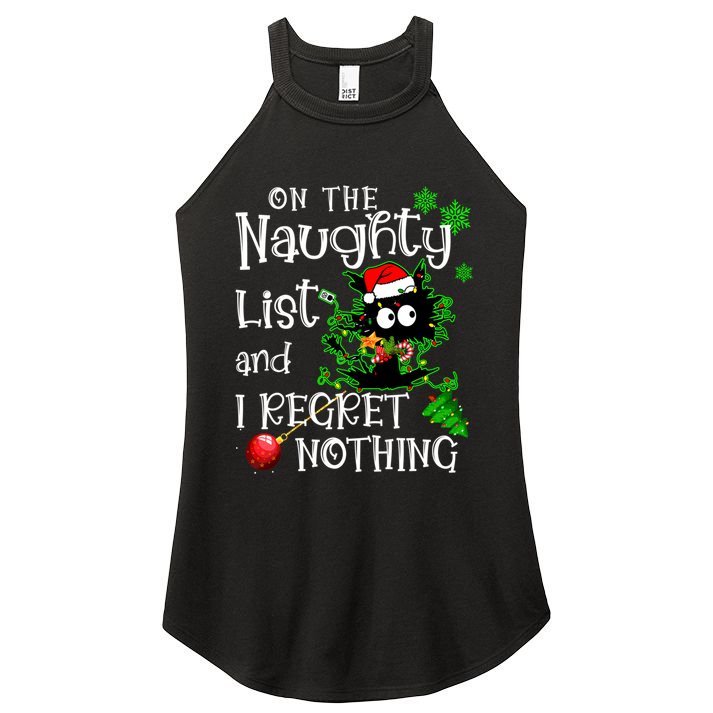 On The Naughty List And I Regret Nothing Xmas Cat Lights Gift Women's Perfect Tri Rocker Tank