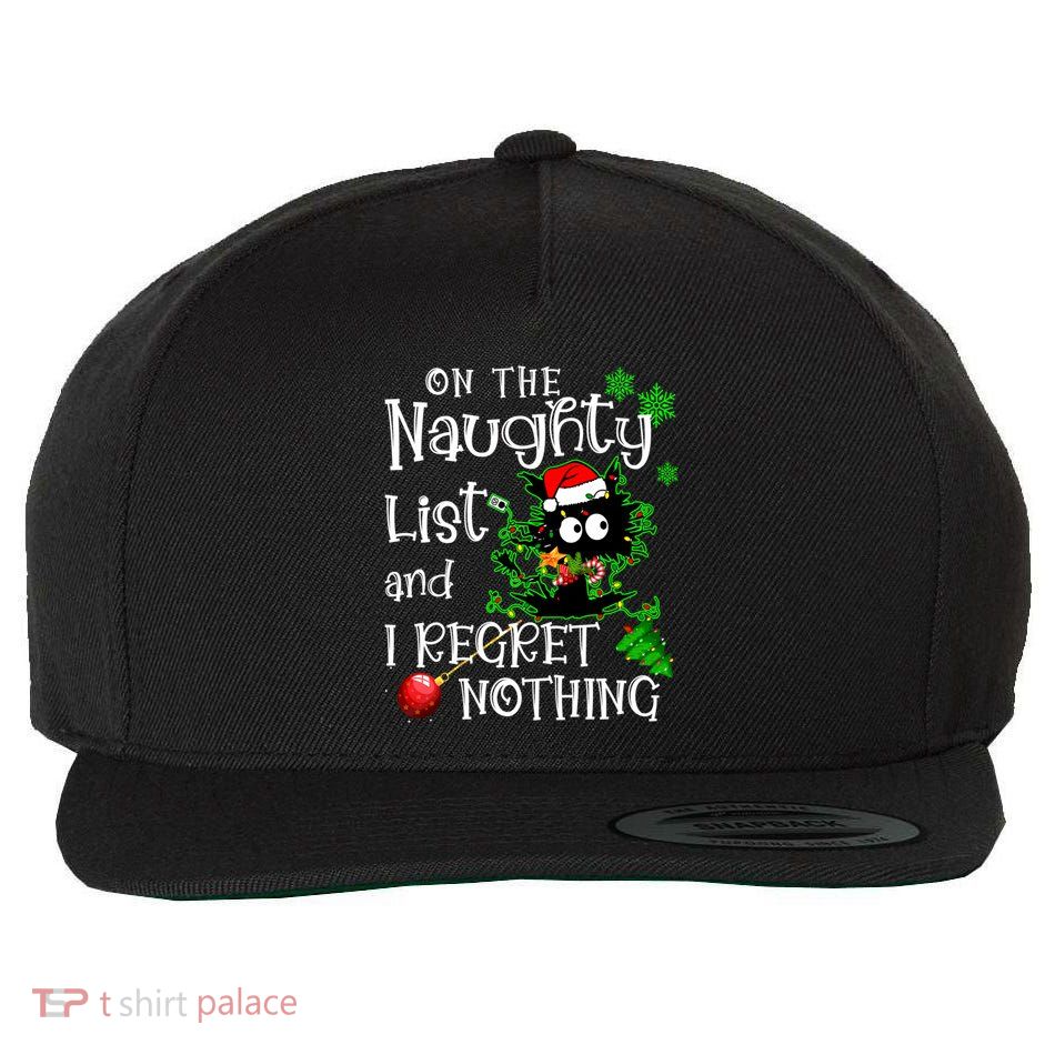 On The Naughty List And I Regret Nothing Xmas Cat Lights Gift Wool Snapback Cap