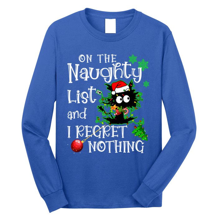 On The Naughty List And I Regret Nothing Xmas Cat Lights Gift Long Sleeve Shirt
