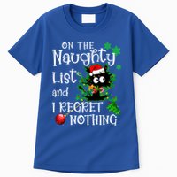 On The Naughty List And I Regret Nothing Xmas Cat Lights Gift Tall T-Shirt
