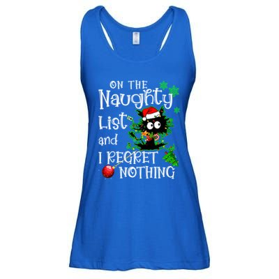 On The Naughty List And I Regret Nothing Xmas Cat Lights Gift Ladies Essential Flowy Tank