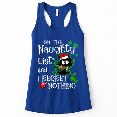 On The Naughty List And I Regret Nothing Xmas Cat Lights Gift Womens Tank Top