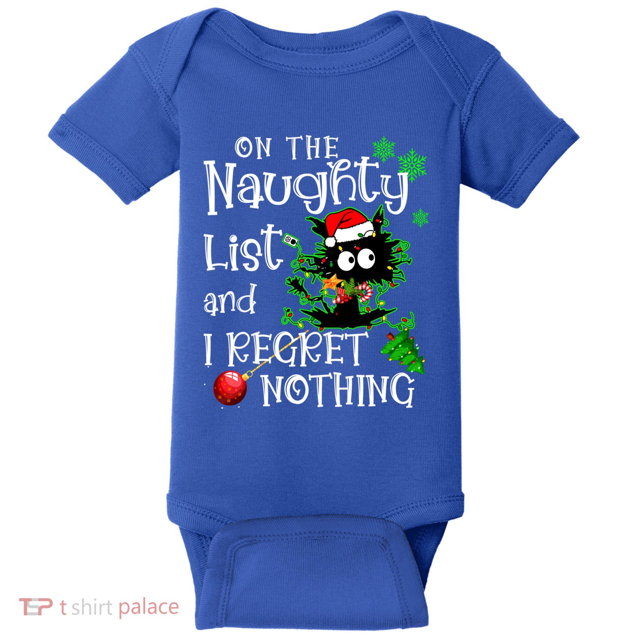 On The Naughty List And I Regret Nothing Xmas Cat Lights Gift Baby Bodysuit