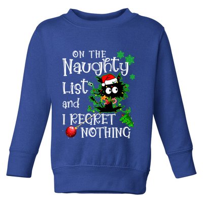 On The Naughty List And I Regret Nothing Xmas Cat Lights Gift Toddler Sweatshirt