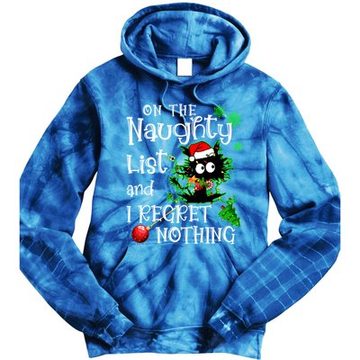 On The Naughty List And I Regret Nothing Xmas Cat Lights Gift Tie Dye Hoodie