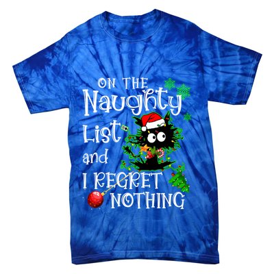 On The Naughty List And I Regret Nothing Xmas Cat Lights Gift Tie-Dye T-Shirt