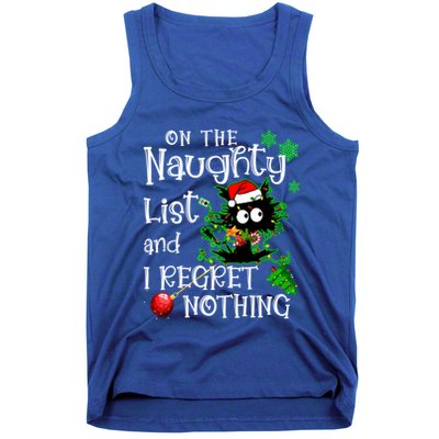 On The Naughty List And I Regret Nothing Xmas Cat Lights Gift Tank Top