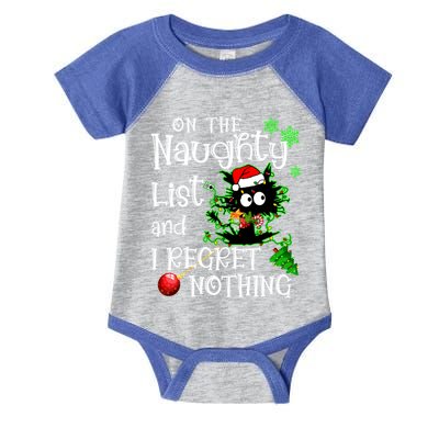 On The Naughty List And I Regret Nothing Xmas Cat Lights Gift Infant Baby Jersey Bodysuit