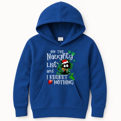 On The Naughty List And I Regret Nothing Xmas Cat Lights Gift Kids Hoodie