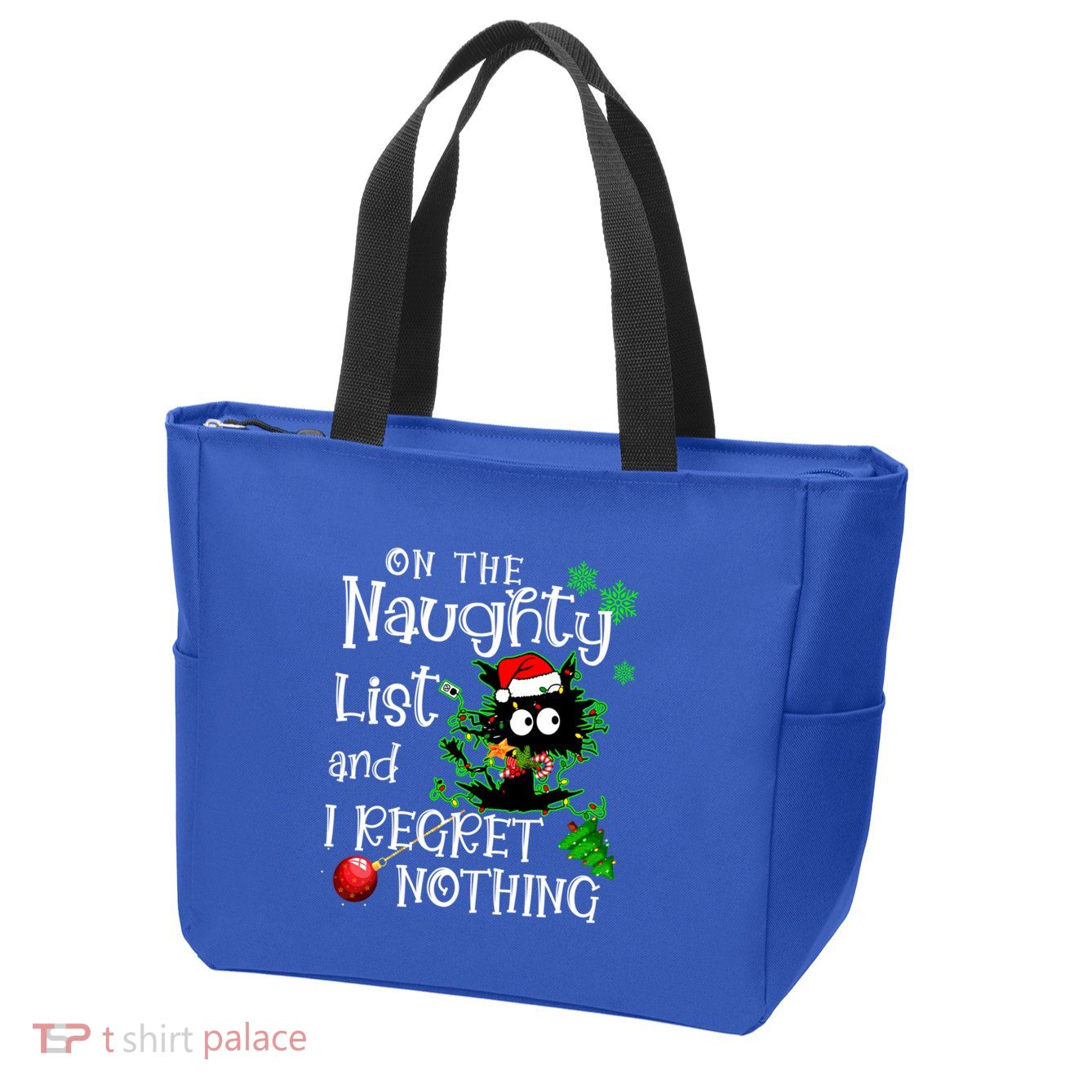 On The Naughty List And I Regret Nothing Xmas Cat Lights Gift Zip Tote Bag