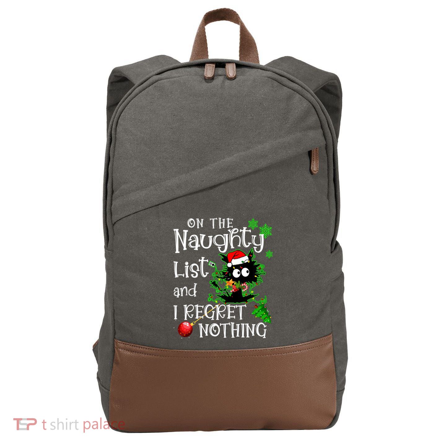On The Naughty List And I Regret Nothing Xmas Cat Lights Gift Cotton Canvas Backpack