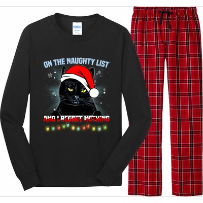 On The Naughty List And I Regret Nothing Cat Christmas Cute Gift Long Sleeve Pajama Set