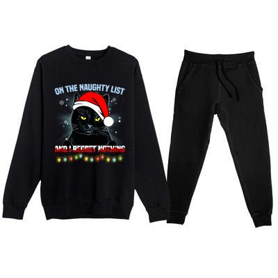 On The Naughty List And I Regret Nothing Cat Christmas Cute Gift Premium Crewneck Sweatsuit Set