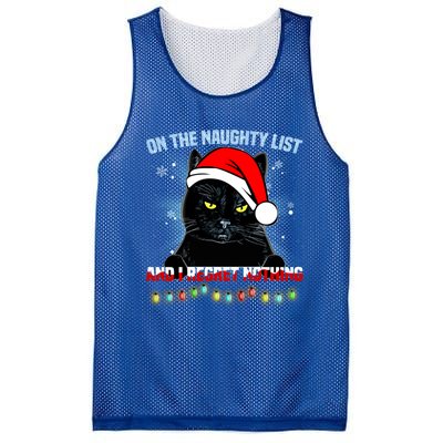 On The Naughty List And I Regret Nothing Cat Christmas Cute Gift Mesh Reversible Basketball Jersey Tank