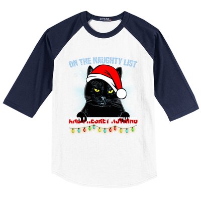 On The Naughty List And I Regret Nothing Cat Christmas Cute Gift Baseball Sleeve Shirt