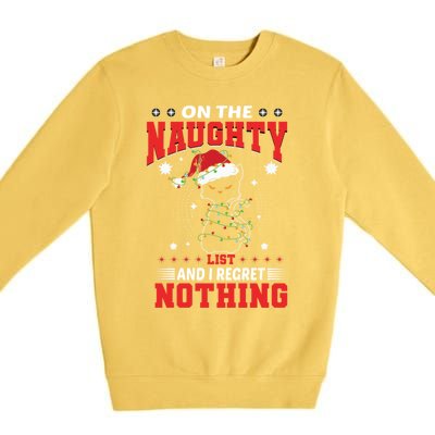 On The Naughty List And Regret Nothing Lighted Cat Christmas Cool Gift Premium Crewneck Sweatshirt