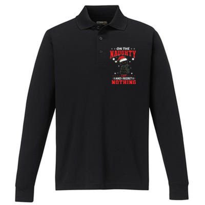 On The Naughty List And Regret Nothing Lighted Cat Christmas Cool Gift Performance Long Sleeve Polo