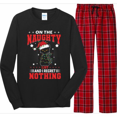 On The Naughty List And Regret Nothing Lighted Cat Christmas Cool Gift Long Sleeve Pajama Set