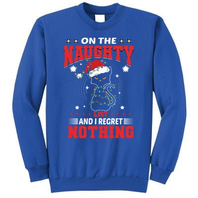 On The Naughty List And Regret Nothing Lighted Cat Christmas Cool Gift Sweatshirt