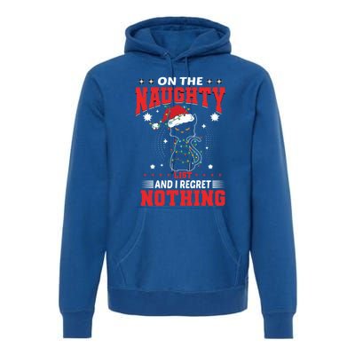 On The Naughty List And Regret Nothing Lighted Cat Christmas Cool Gift Premium Hoodie