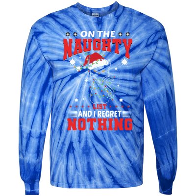 On The Naughty List And Regret Nothing Lighted Cat Christmas Cool Gift Tie-Dye Long Sleeve Shirt