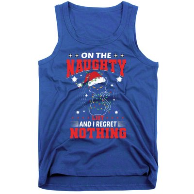 On The Naughty List And Regret Nothing Lighted Cat Christmas Cool Gift Tank Top