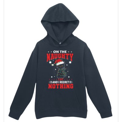 On The Naughty List And Regret Nothing Lighted Cat Christmas Cool Gift Urban Pullover Hoodie