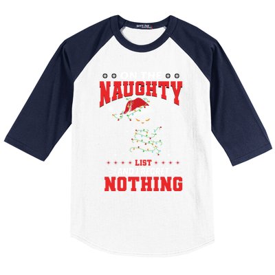 On The Naughty List And Regret Nothing Lighted Cat Christmas Cool Gift Baseball Sleeve Shirt