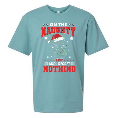 On The Naughty List And Regret Nothing Lighted Cat Christmas Cool Gift Sueded Cloud Jersey T-Shirt