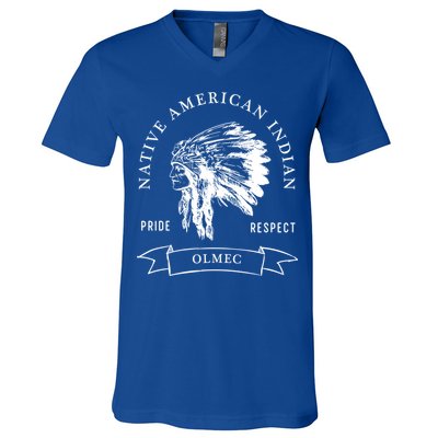 Olmec Tribe Native American Indian Pride Respect Vintage Funny Gift V-Neck T-Shirt
