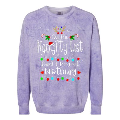 On The Naughty List And I Regret Nothing Funny Christmas Colorblast Crewneck Sweatshirt