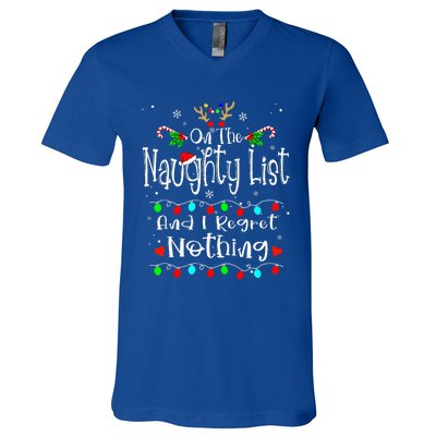 On The Naughty List And I Regret Nothing Funny Christmas V-Neck T-Shirt