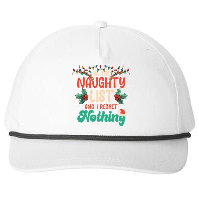 On The Naughty List And I Regret Nothing Funny Xmas Gift Snapback Five-Panel Rope Hat