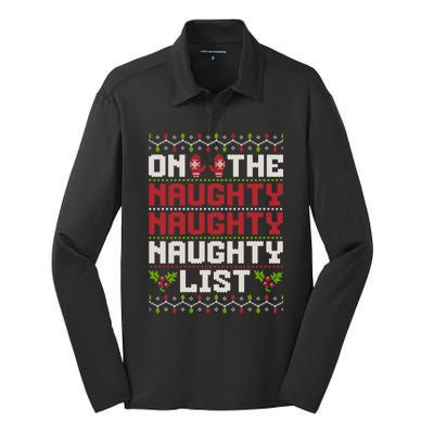 On The Naughty Naughty Naughty List Funny Christmas Silk Touch Performance Long Sleeve Polo