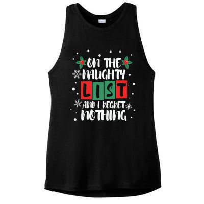 On The Naughty List And I Regret Nothing Christmas 2022 Gift Ladies PosiCharge Tri-Blend Wicking Tank