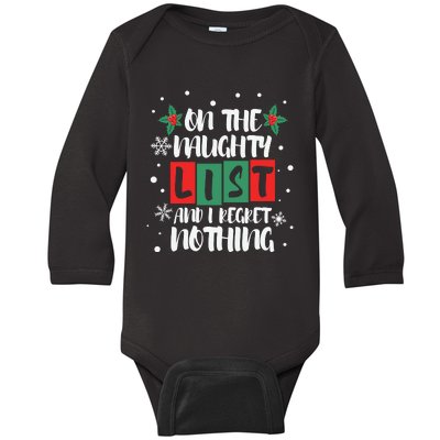 On The Naughty List And I Regret Nothing Christmas 2022 Gift Baby Long Sleeve Bodysuit