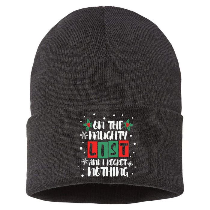 On The Naughty List And I Regret Nothing Christmas 2022 Gift Sustainable Knit Beanie