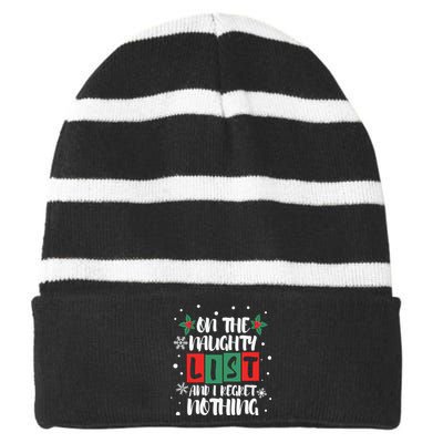 On The Naughty List And I Regret Nothing Christmas 2022 Gift Striped Beanie with Solid Band