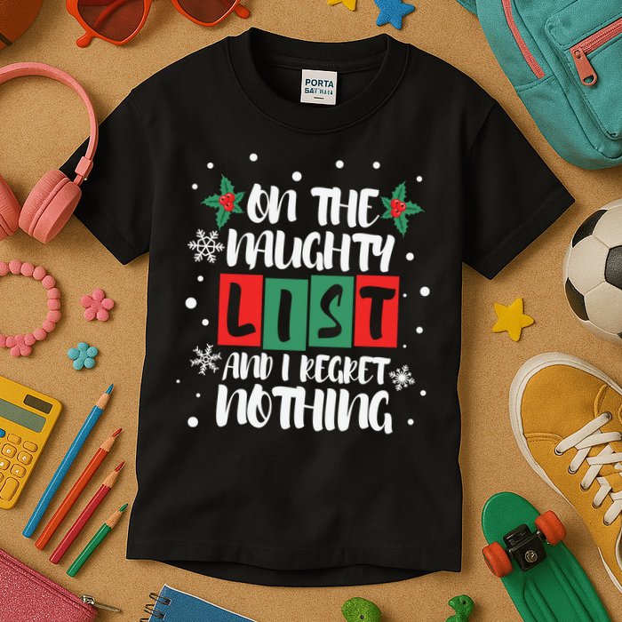 On The Naughty List And I Regret Nothing Christmas 2022 Gift Kids T-Shirt