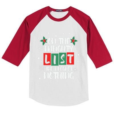 On The Naughty List And I Regret Nothing Christmas 2022 Gift Kids Colorblock Raglan Jersey