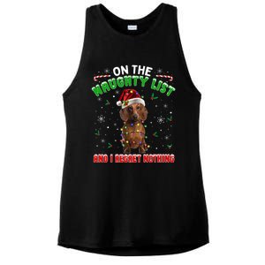 On The Naughty List And I Regret Nothing Dachshund Christmas Gift Ladies PosiCharge Tri-Blend Wicking Tank