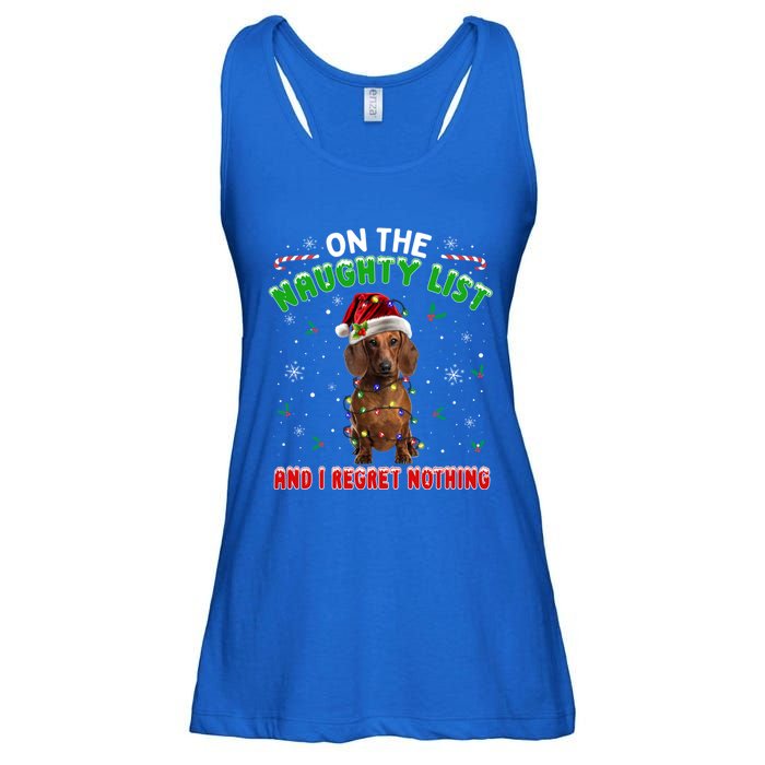 On The Naughty List And I Regret Nothing Dachshund Christmas Gift Ladies Essential Flowy Tank