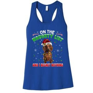 On The Naughty List And I Regret Nothing Dachshund Christmas Gift Women's Racerback Tank