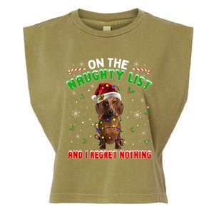 On The Naughty List And I Regret Nothing Dachshund Christmas Gift Garment-Dyed Women's Muscle Tee