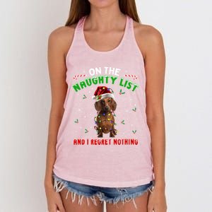 On The Naughty List And I Regret Nothing Dachshund Christmas Gift Women's Knotted Racerback Tank