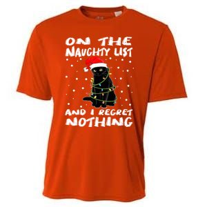 On The Naughty List And I Regret Nothing Black Cat Christmas Gift Cooling Performance Crew T-Shirt