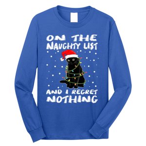 On The Naughty List And I Regret Nothing Black Cat Christmas Gift Long Sleeve Shirt