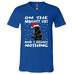 On The Naughty List And I Regret Nothing Black Cat Christmas Gift V-Neck T-Shirt