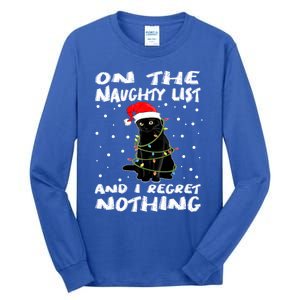 On The Naughty List And I Regret Nothing Black Cat Christmas Gift Tall Long Sleeve T-Shirt